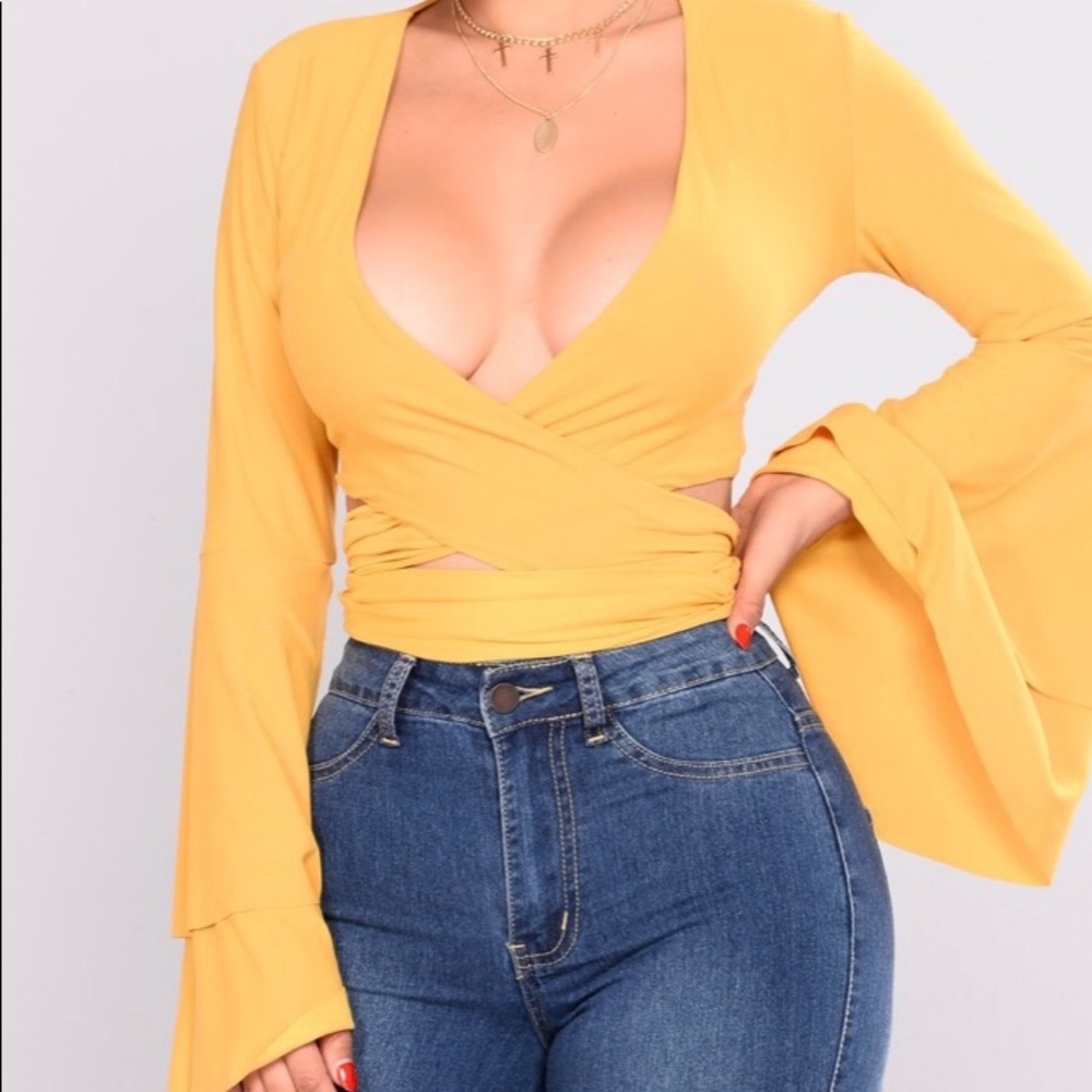 Mustard long sleeve crop top